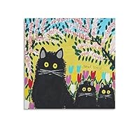 黒猫ミー絵画３点 Amazon.co.jp: Maud Lewisモードルイス画家の作品《3匹の黒猫2